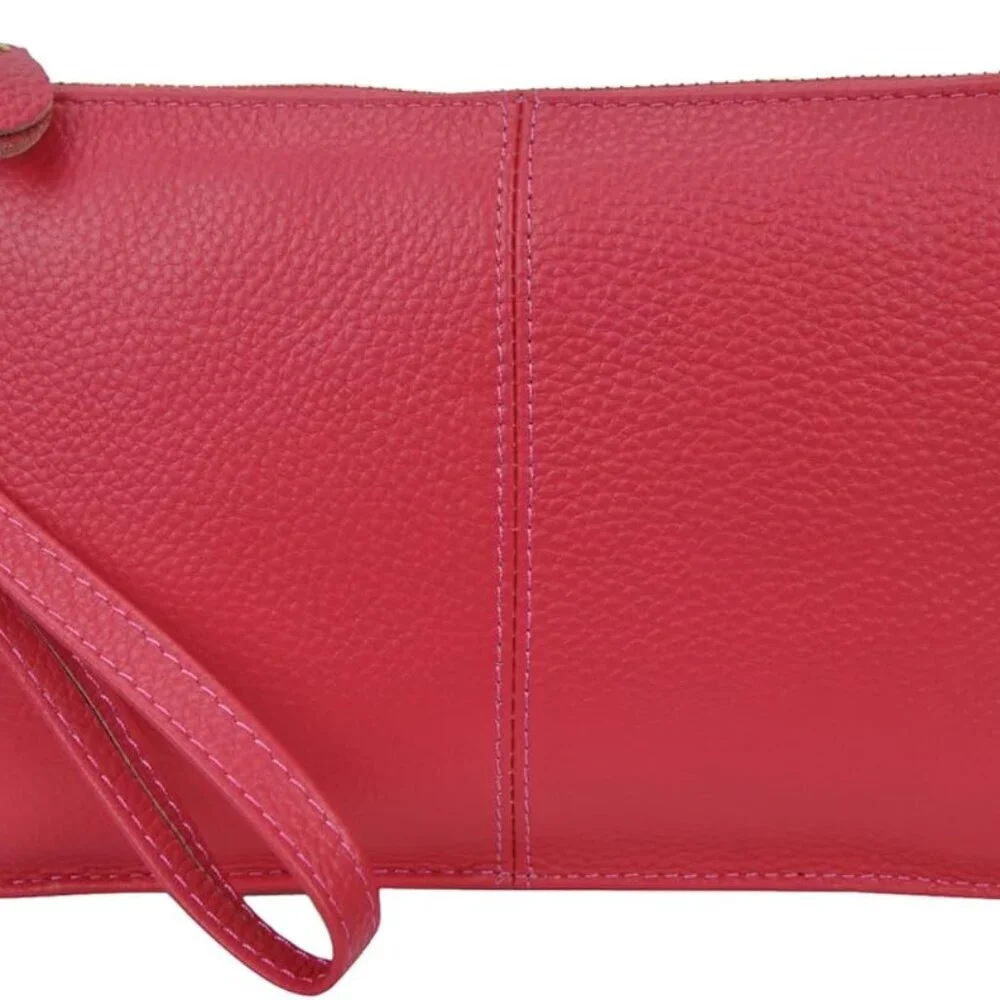 Women Leather Crossbody Wristlet Small Handbag with Gold Zipper